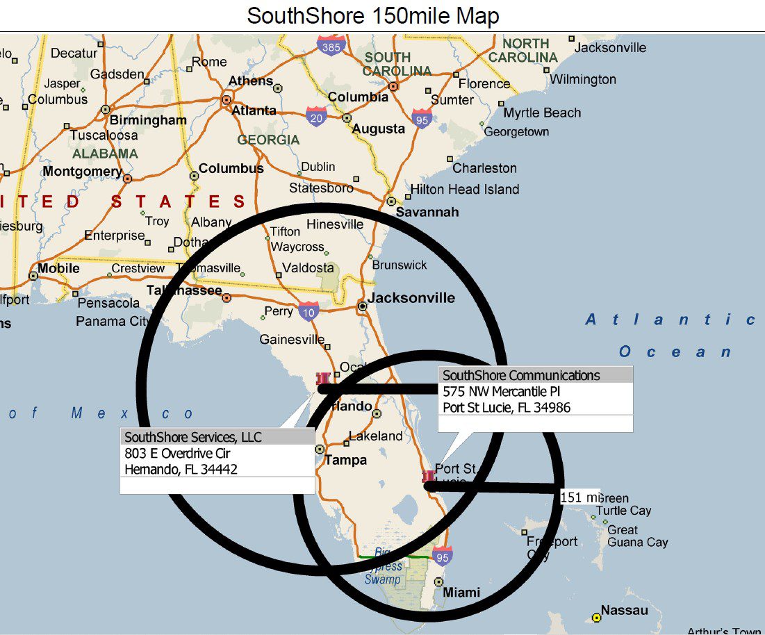 SouthShore 150 mile coverage map